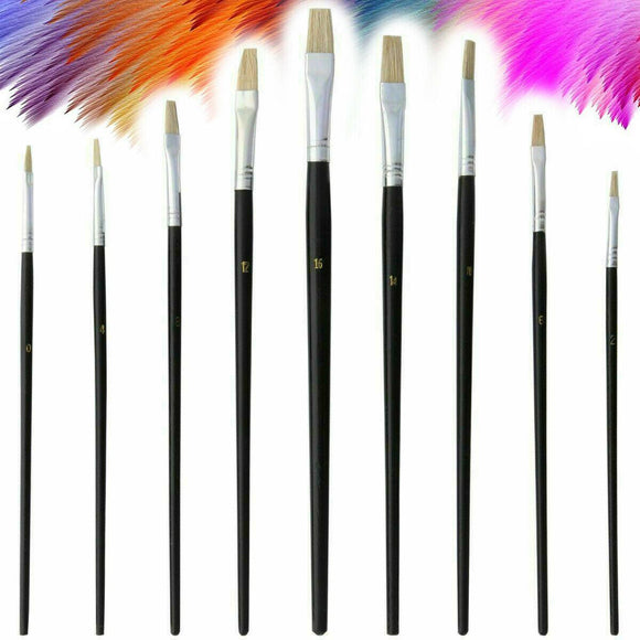 9x Artist Paint Brushes Set Professional Brush Oil Acrylic Watercolour Flat UK