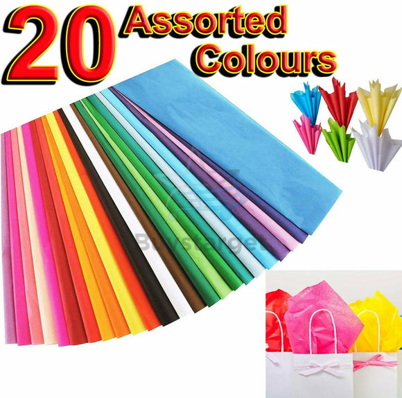 20x Large Multi Coloured Tissue Paper Sheets Assorted Gift Wrapping 66x50cm UK