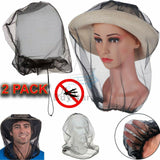 2x Midge Mosquito Head Net Insect Hat Bug Mesh Face Protector Travel Camping