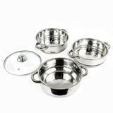 3 TIER STAINLESS STEEL 22CM STEAMER POT PAN COOKER SET GLASS LID