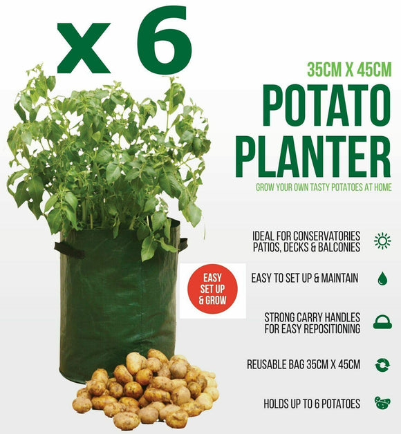 6x Potato Tomato Bag Planter Grow Your Own Sack Spuds Tub Patio Potatoes Garden