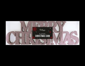 Merry Christmas Rose Gold Glitter Sign Xmas Decorations Home Free Standing UK