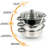 3 TIER STAINLESS STEEL 22CM STEAMER POT PAN COOKER SET GLASS LID