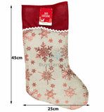4x Jute Hessian Christmas Xmas Stocking Stockings Foil Printed Santa Gift Sack