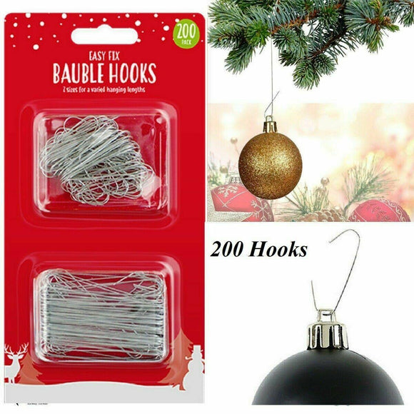 200 Bauble Hooks Christmas Tree Decoration Ornament Hangers Wires Hanging UK - Buystarget