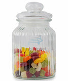 3x Large Ribbed Glass Candy Jars with Lid Sweets Biscuits Dried Food Weddings