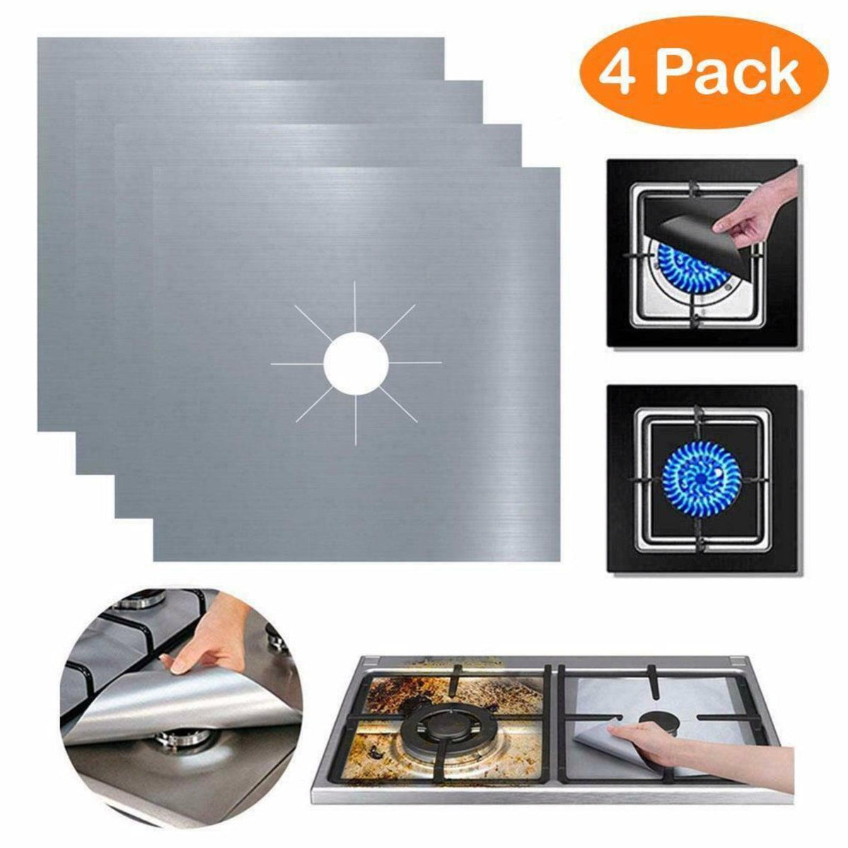 4x Reusable Gas Cooker Stove Hob Protector Liner Non Stick Reversible ...