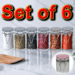 6x Mini Clip Top Glass Spice Jars Herbs Preserve Seal Canister Container 75ml