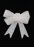 2x Large Sparkling Tinsel Silver White Bows Christmas Gift Decoration Glitter - Buystarget