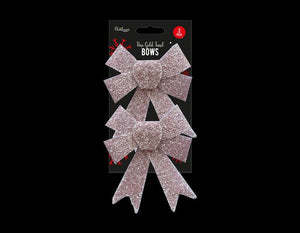 2x Large Sparkling Tinsel Rose Gold Bow Christmas Tree Gift Decoration Glitter - Buystarget