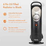 Electric Oil Filled Radiator Portable Heater 6 Fin Thermostat Compact Space Warm