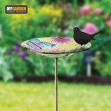 Glass Bird Bath Feeder Bowl Wild Bird Table Station Outdoor Garden Decor UK