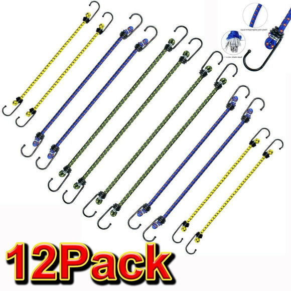 12 Pack Bungee Cords Wires with Hooks Cables Straps Bungie Elastic Rope Tie