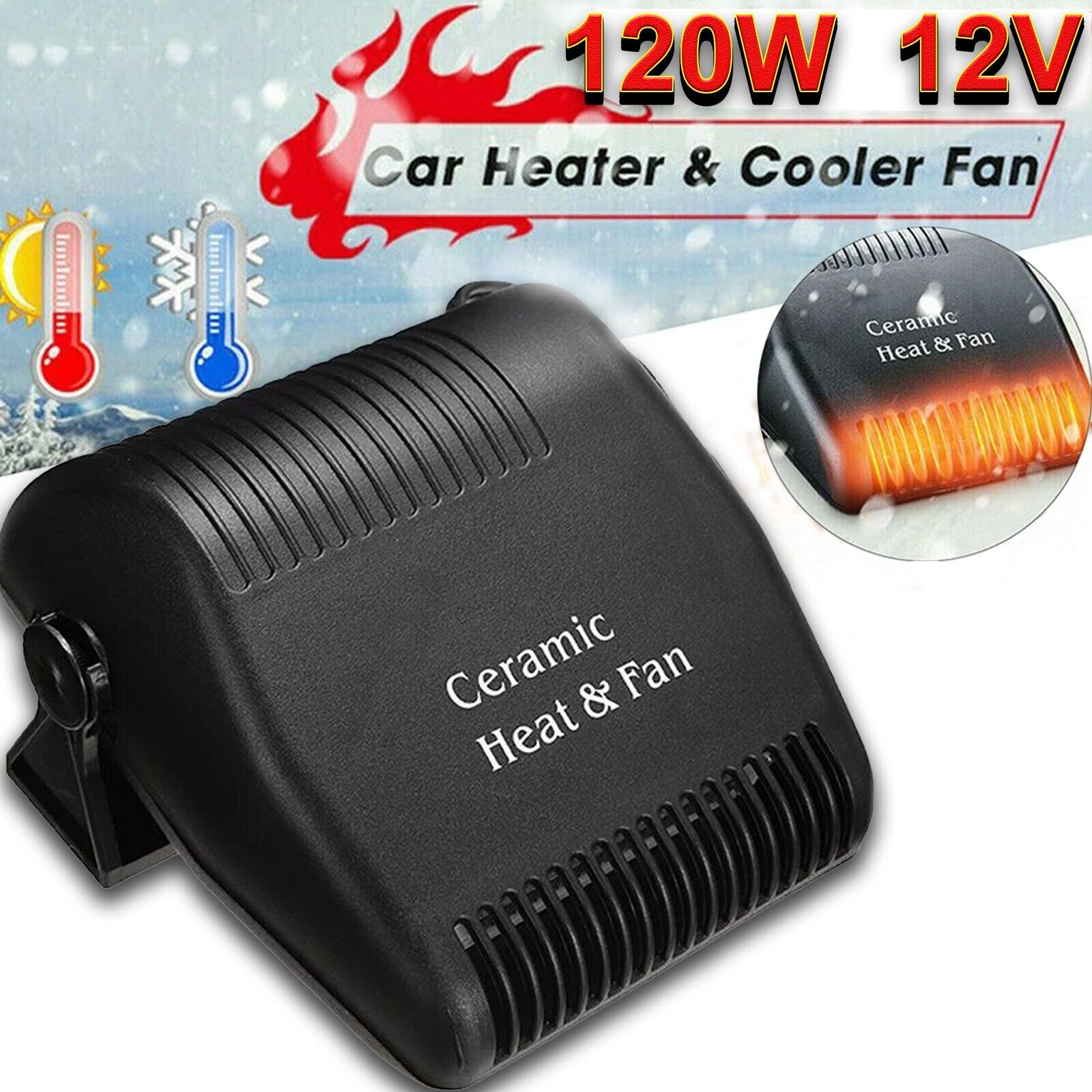 12V Ceramic Car Heater & Fan 2in 1 Defroster Demister Cooler Dryer