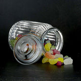 3x Large Ribbed Glass Candy Jars with Lid Sweets Biscuits Dried Food Weddings