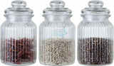 3x Large Ribbed Glass Candy Jars with Lid Sweets Biscuits Dried Food Weddings
