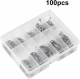 100x Fishing Hooks Barbed Eyed Coarse Fish Tackle Assorted Sizes Set Curve