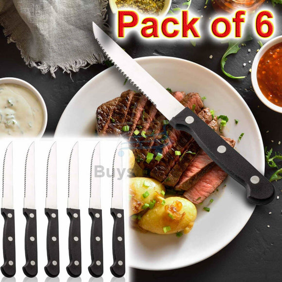 Steak Knives 6x Stainless Steel Cutlery Set Meat Dining Table Knife Kitchen UK