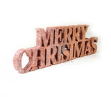 Merry Christmas Rose Gold Glitter Sign Xmas Decorations Home Free Standing UK