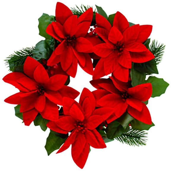 Christmas Poinsettia Wreath Artificial Ring Pine Xmas Door Decoration Flower - Buystarget