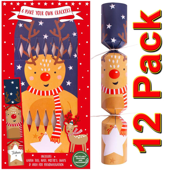 12x Luxury Make Your Own Reindeer Christmas Crackers Kit Set Tableware Xmas UK