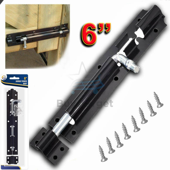 150mm Heavy Duty  Tower Bolt Straight Black Lock Slide Gate Door Latch Shed UK